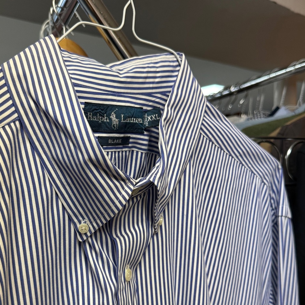 XXL Ralph Lauren Men's Navy/White Striped Button Down Shirt.  Great condition.